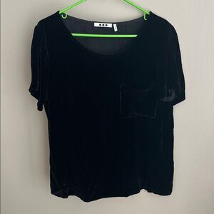 Three Dots black velvet short sleeve blouse shirt, size Medium
